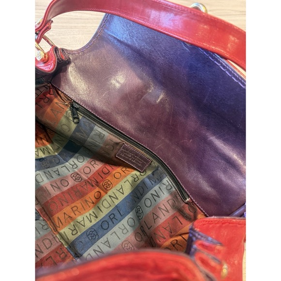 Marino Orlandi Red Embossed Leather Shoulder Bag Floral Tooled Gold Hardware - Picture 14 of 14